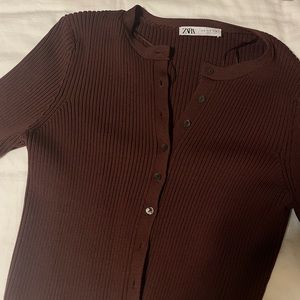 Brown ribbed Zara cardigan